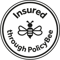 Logo featuring a bee and the text "Insured through PolicyBee."